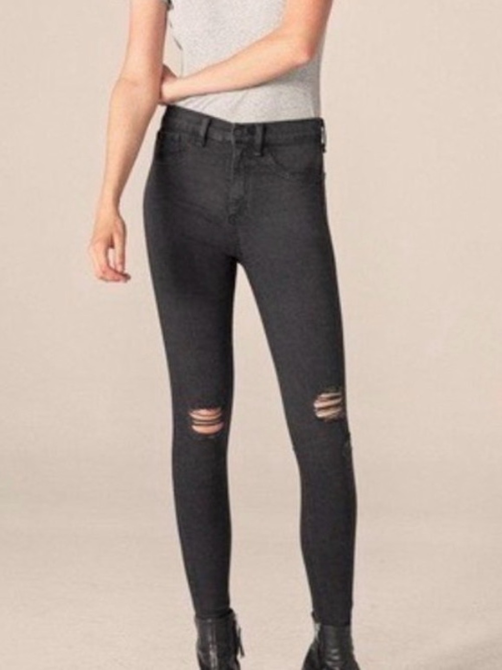 rag & bone Nina High-Rise Dark Grey Distressed Skinny Jeans